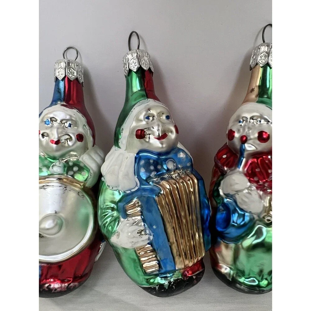 3 Vintage Clown Christmas Tree Ornaments Germany‎ Musical Instruments
